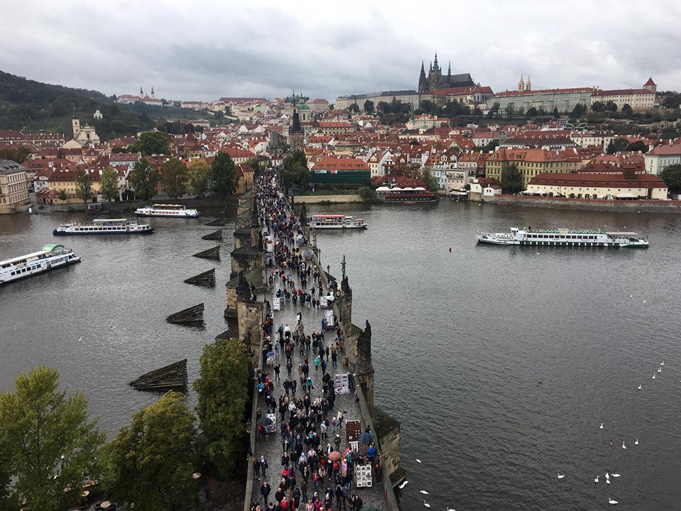 View over Charles Bridge from the watchtower